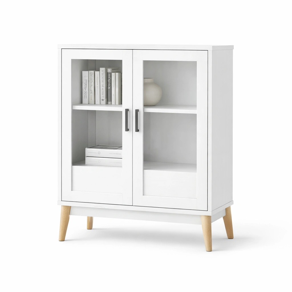 Vitrinenschrank Kompakt Weiss mit Glasturen